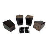 ProFurnitureParts 5" Inch Dark Walnut Finish Square Tapered Wood W/ Anti Skid Pads and Leg Plates Set of 4